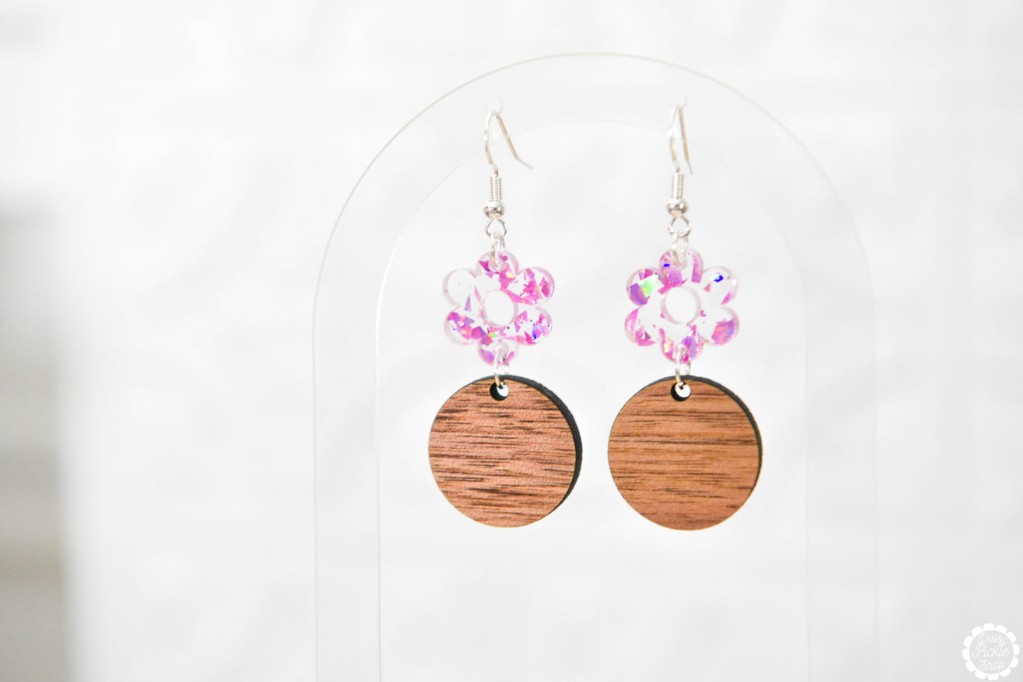 Sparkle Pink Flower Earrings