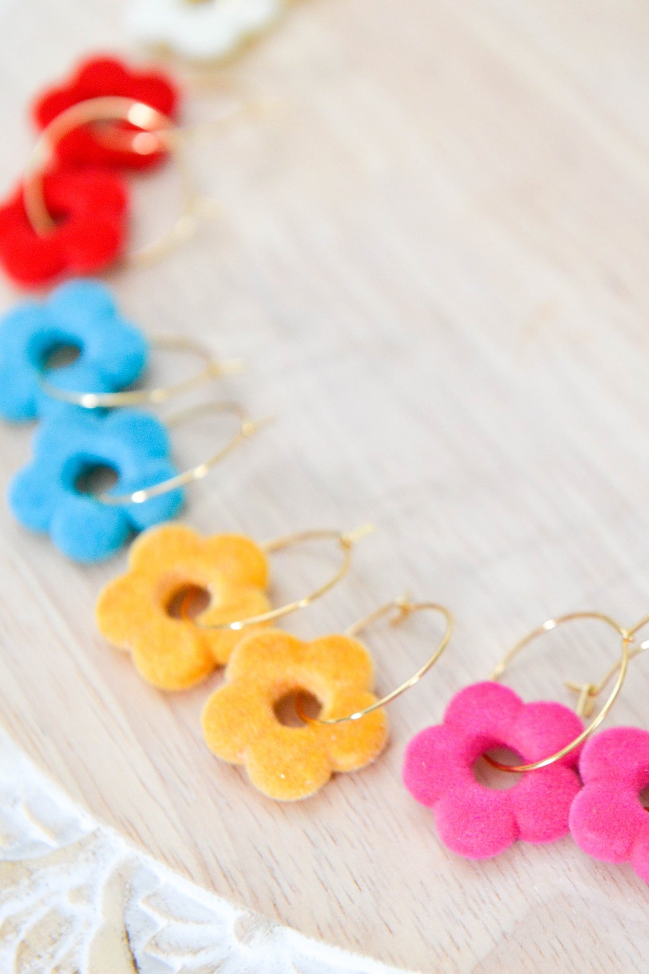 Fuzzy Flower Hoop Earrings