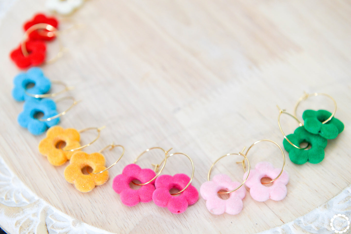 Fuzzy Flower Hoop Earrings