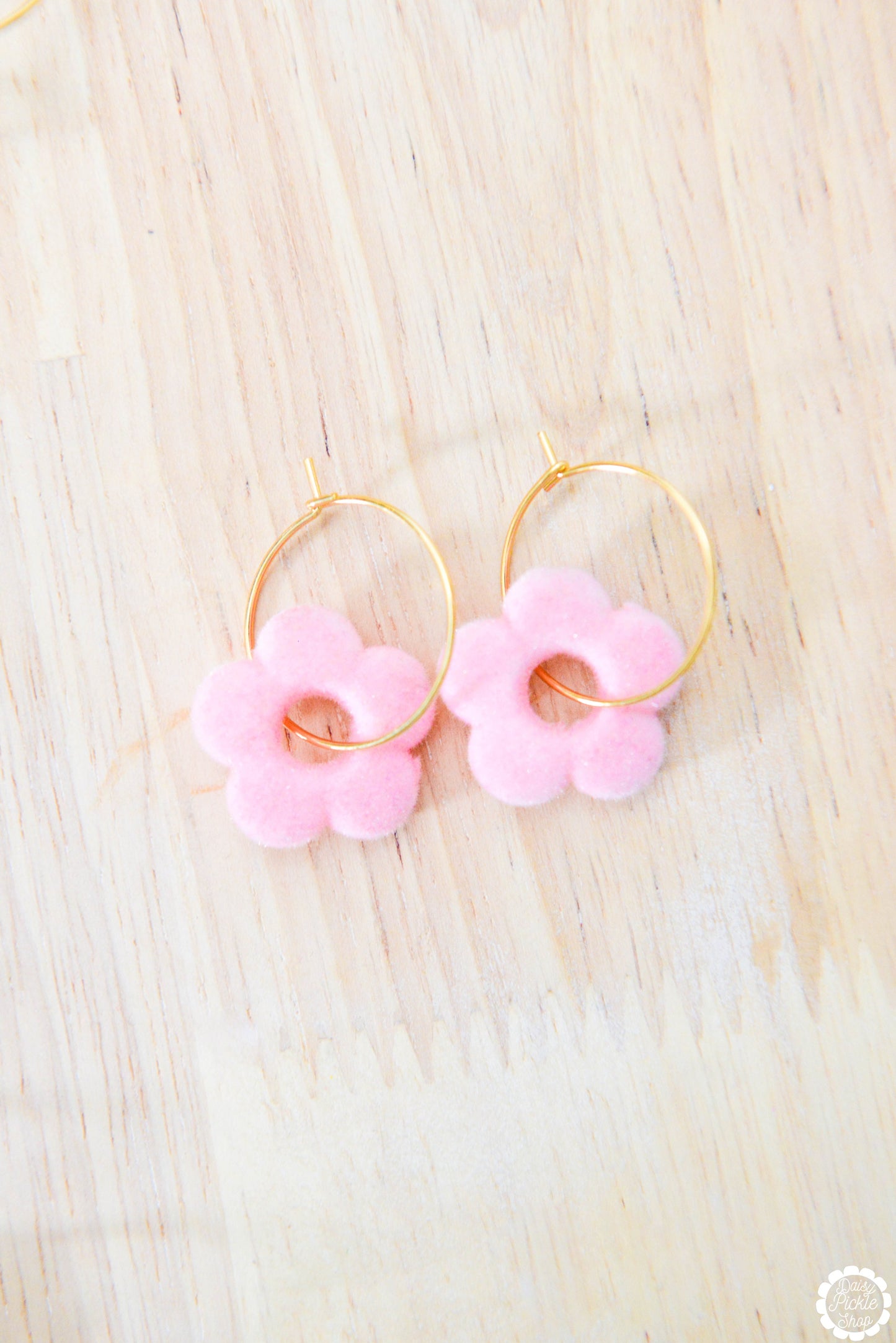 Fuzzy Flower Hoop Earrings