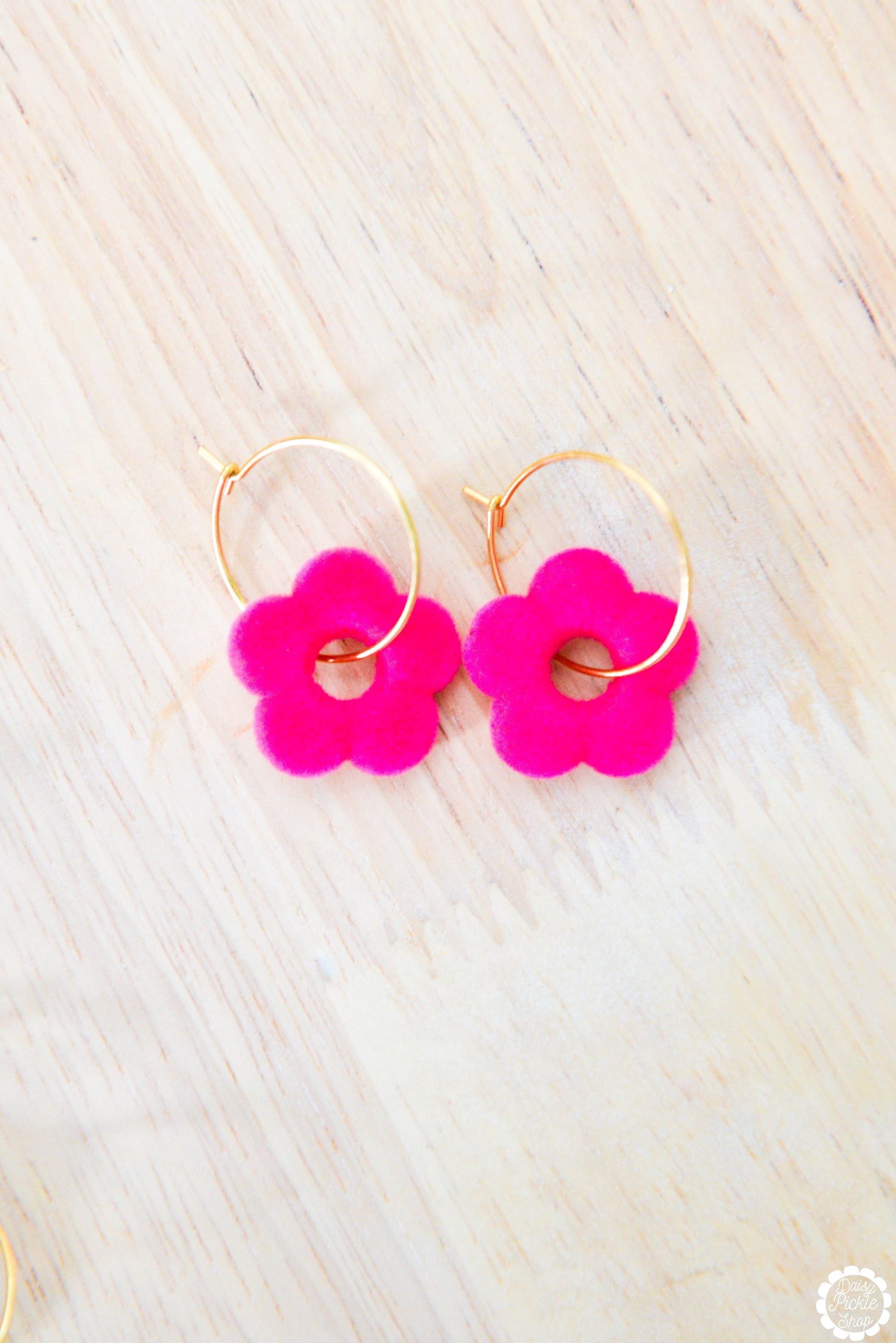 Fuzzy Flower Hoop Earrings