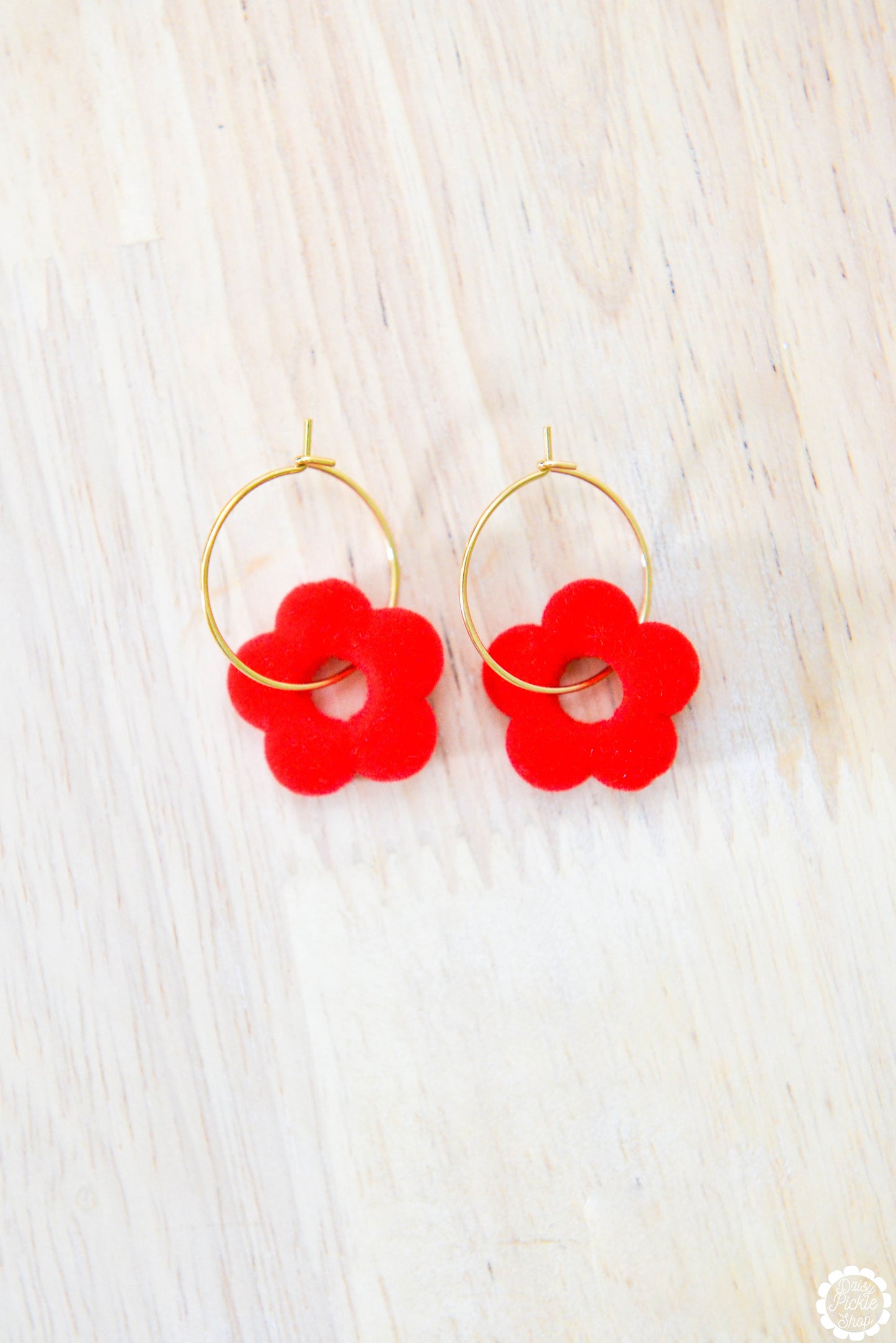 Fuzzy Flower Hoop Earrings