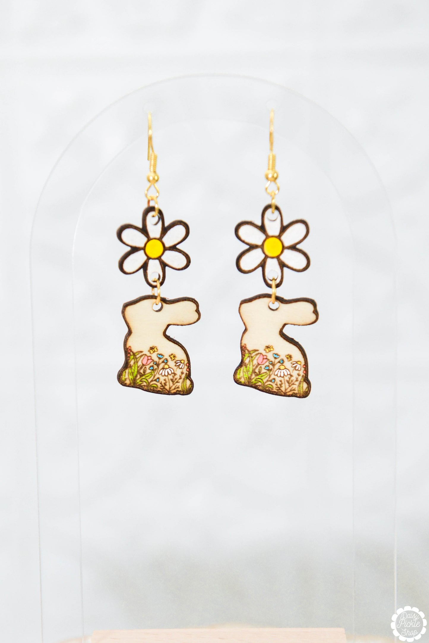 Floral Daisy Bunny Dangle Earrings