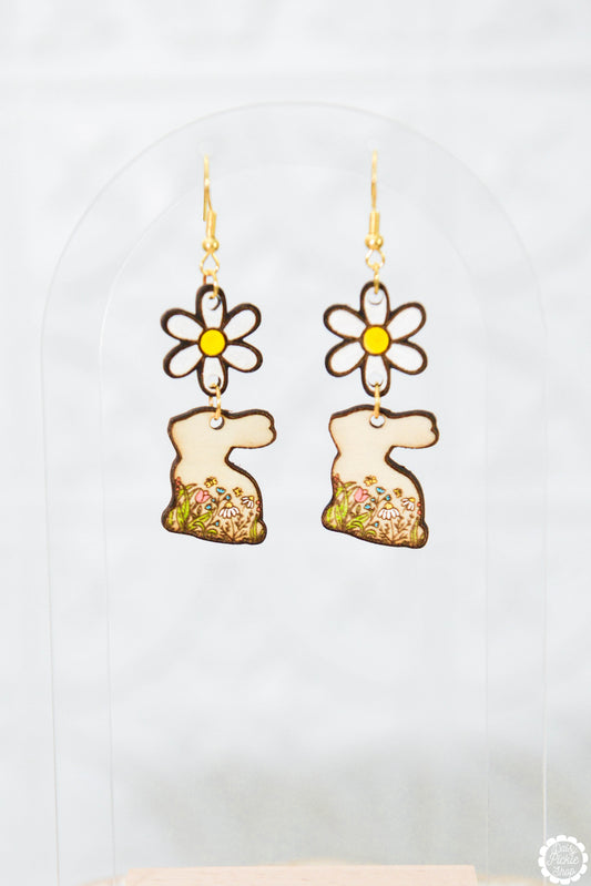 Floral Daisy Bunny Dangle Earrings