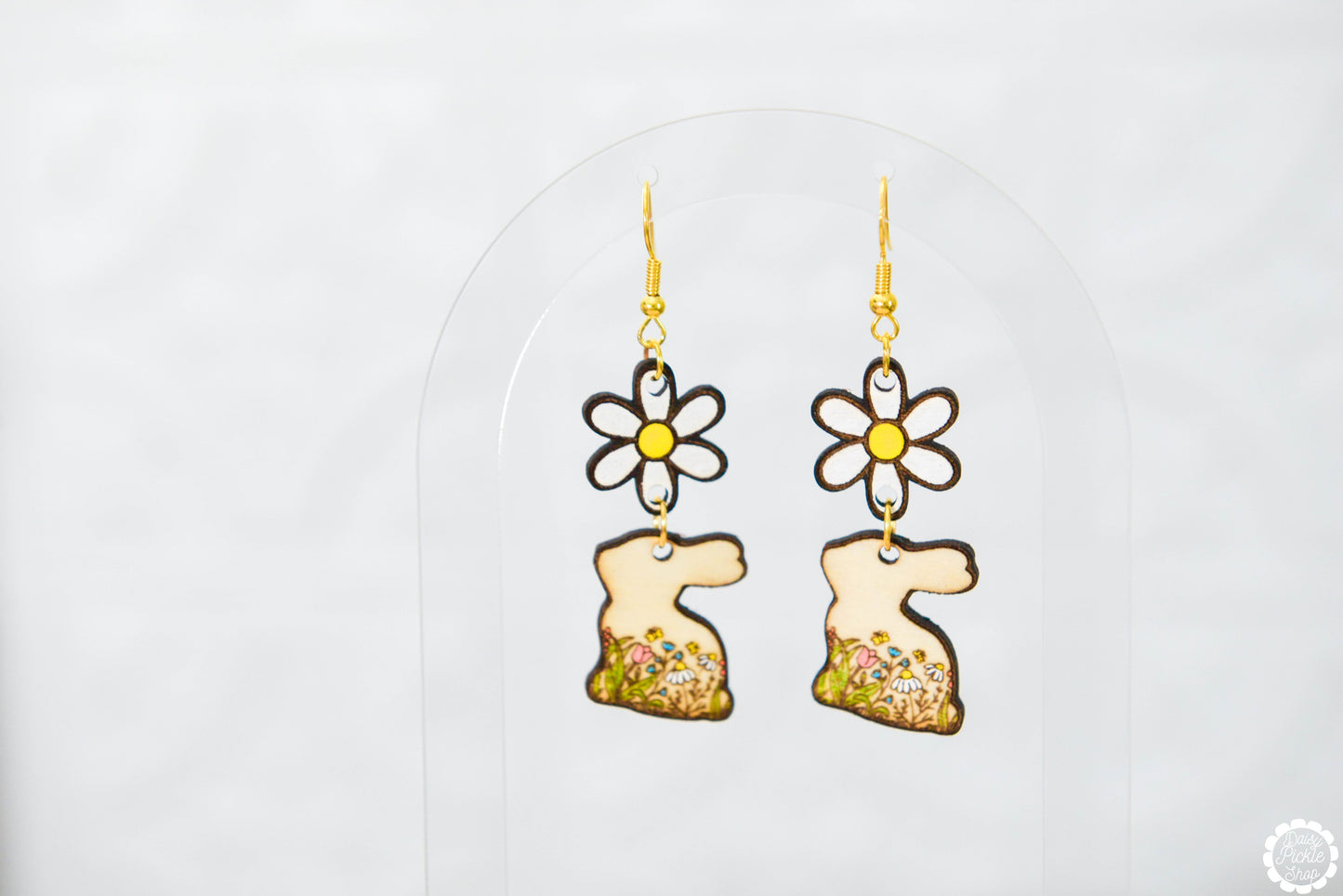 Floral Daisy Bunny Dangle Earrings