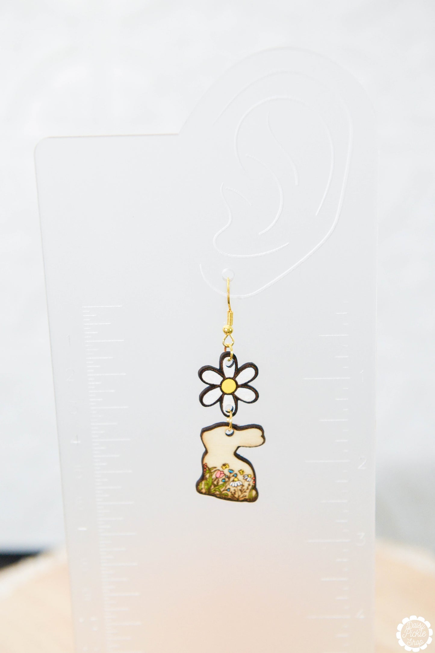 Floral Daisy Bunny Dangle Earrings