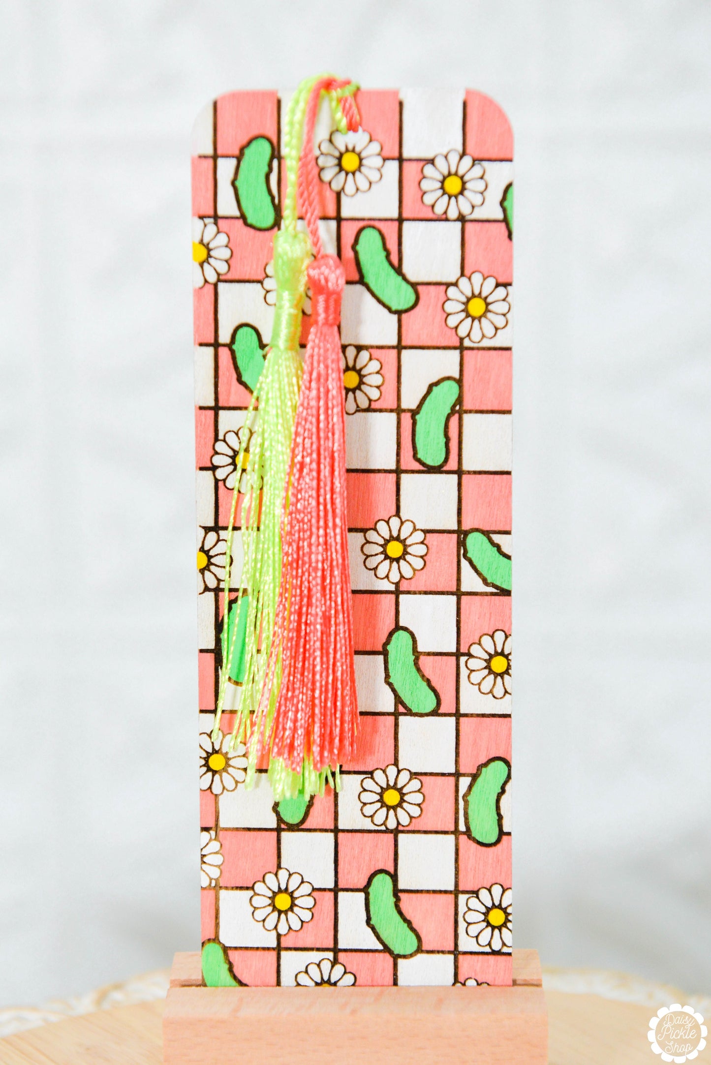 Daisy Pickle Checkered Bookmark