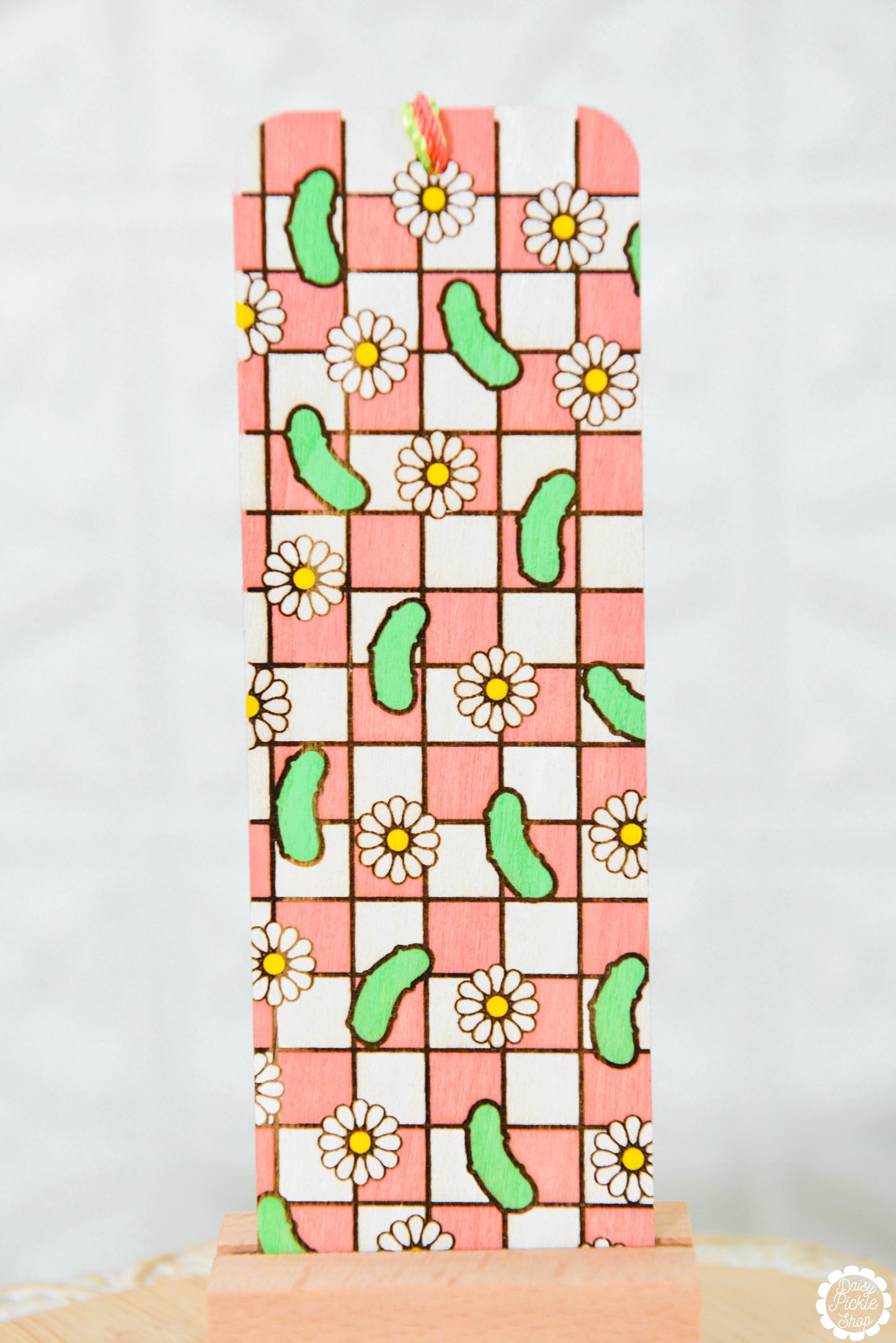 Daisy Pickle Checkered Bookmark