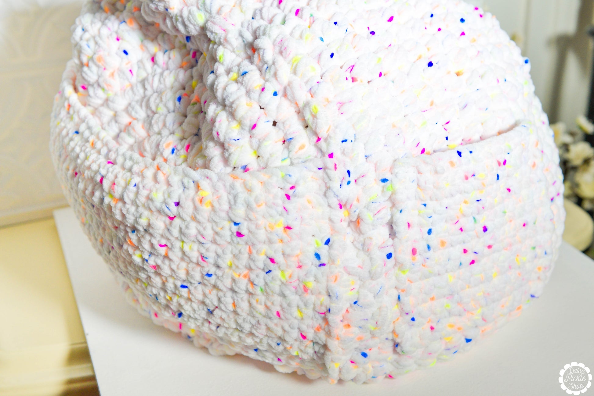 Speckled Crochet Tablet Bean Bag Pouf