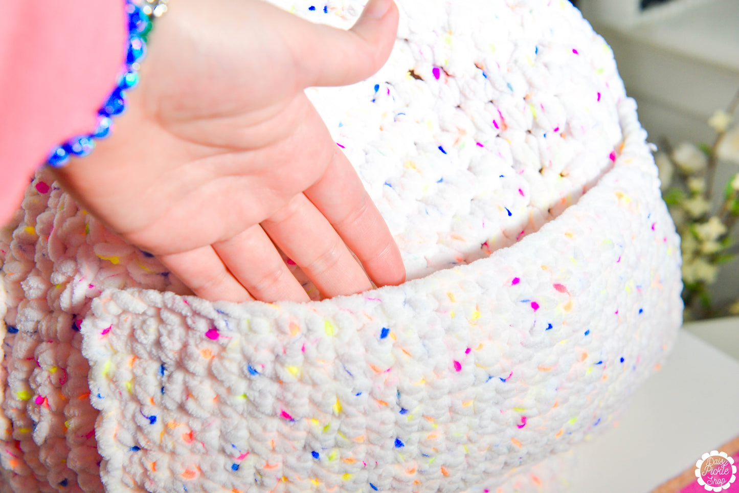 Speckled Crochet Tablet Bean Bag Pouf