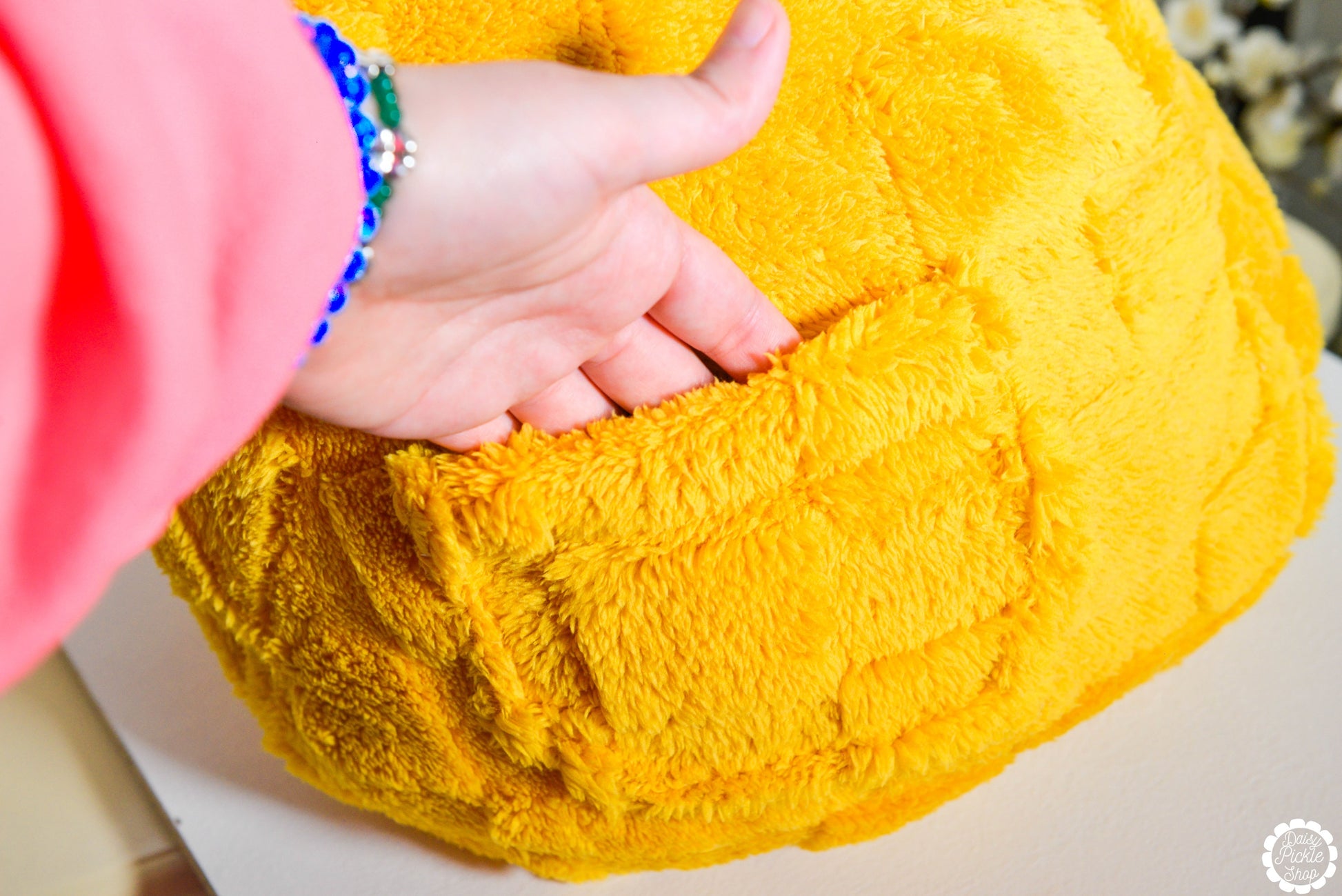 Yellow Checkered Tablet Bean Bag Pouf