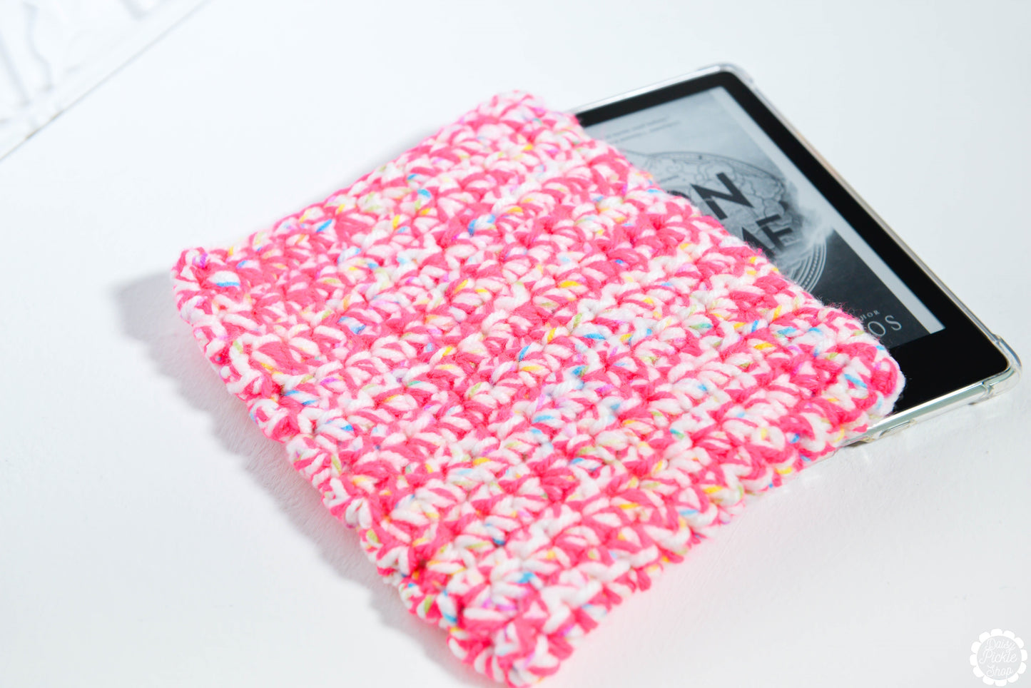 Pink Speckled E-Reader Crochet Sleeve