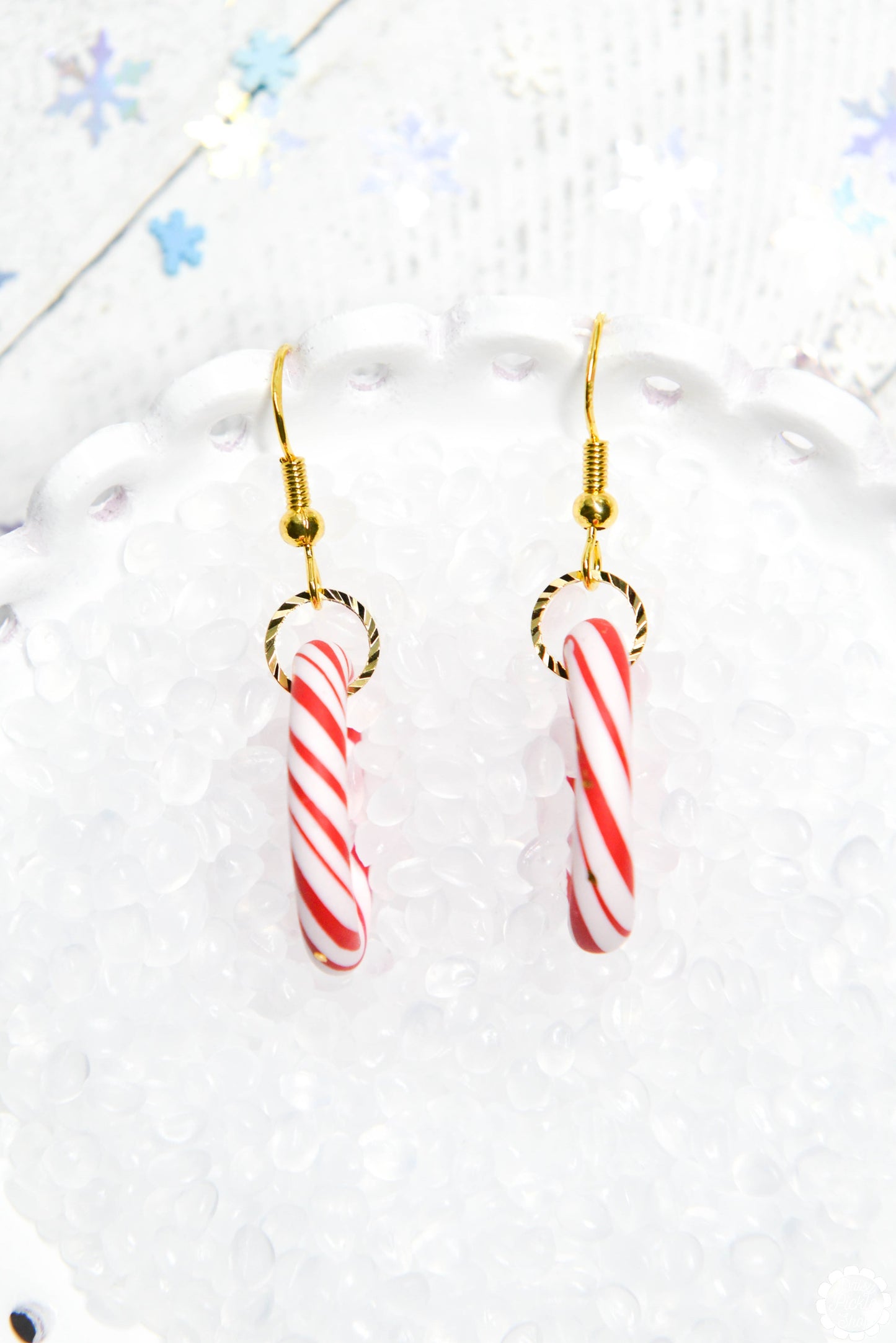 Large Candy Cane Hoop Dangle Earrings