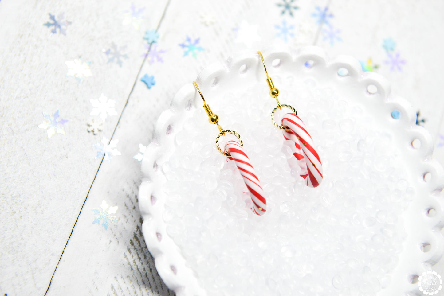 Large Candy Cane Hoop Dangle Earrings