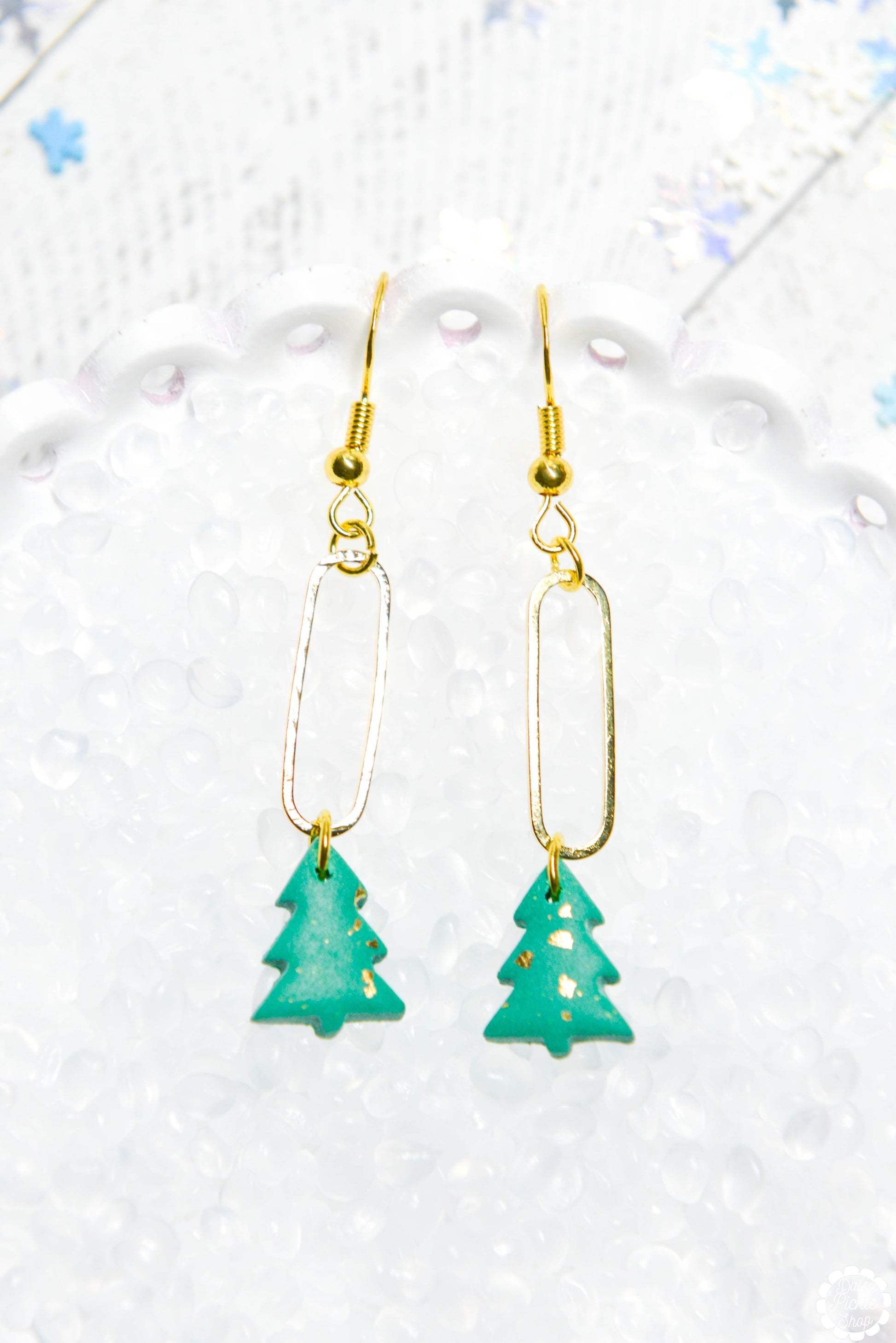 Christmas tree dangle earrings