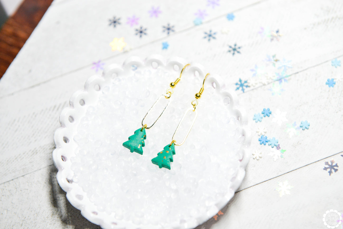 Christmas tree dangle earrings