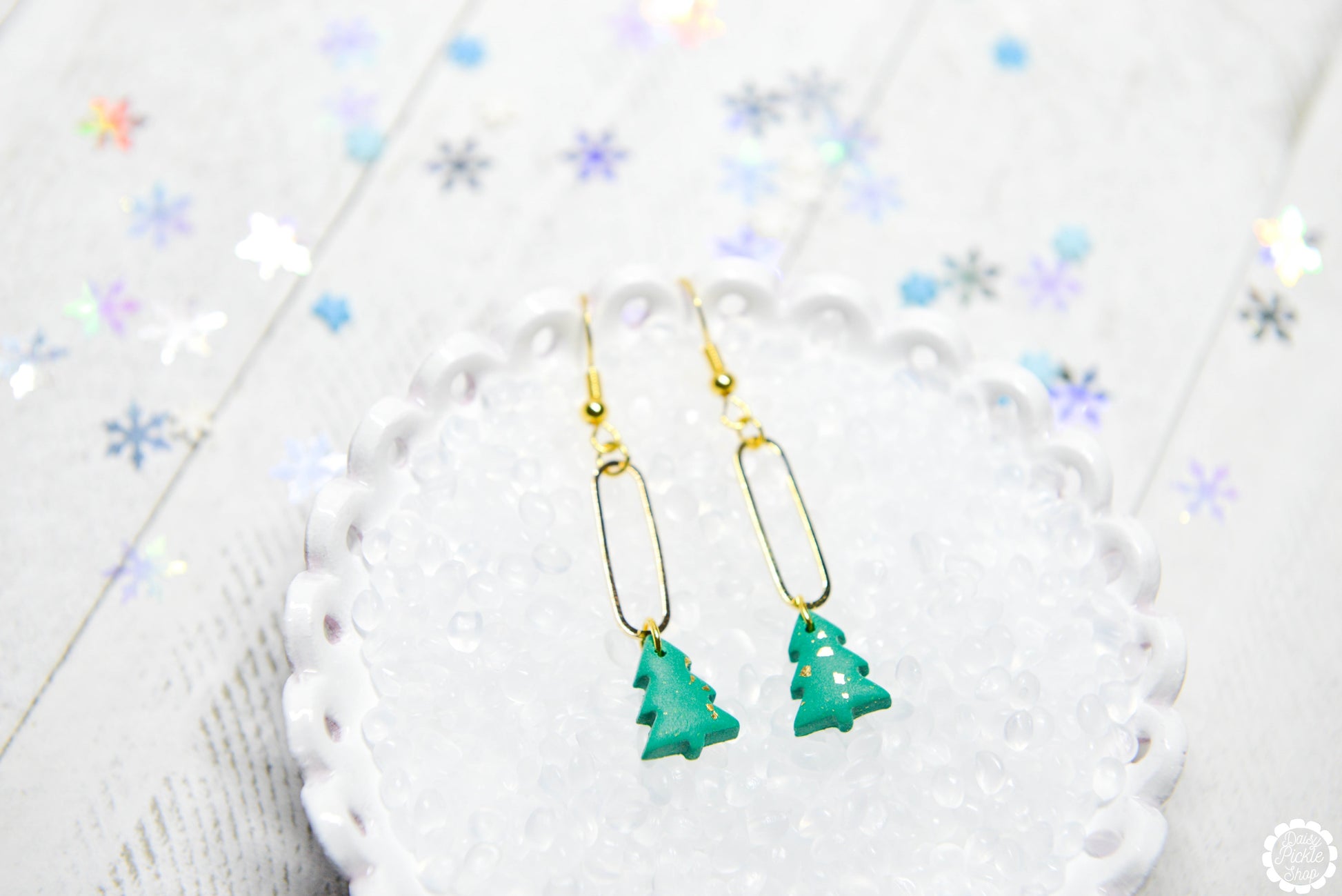 Christmas tree dangle earrings