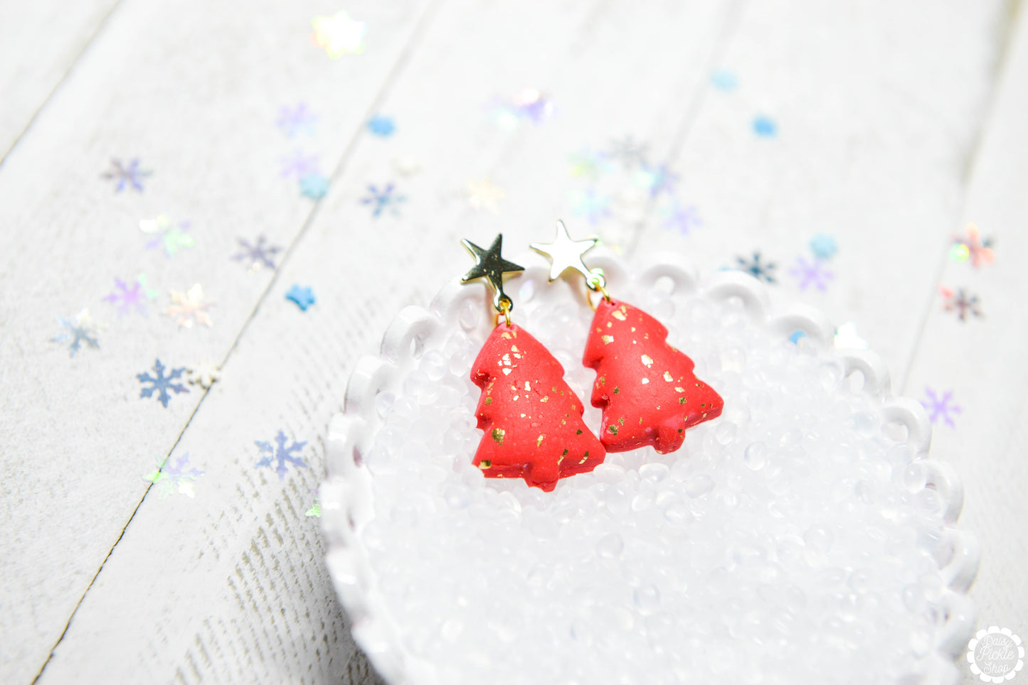 red tree earrings