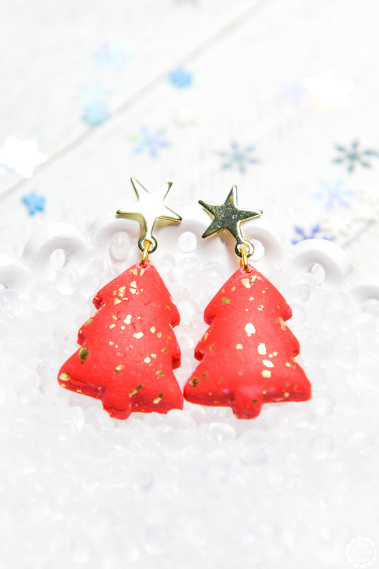 red tree earrings