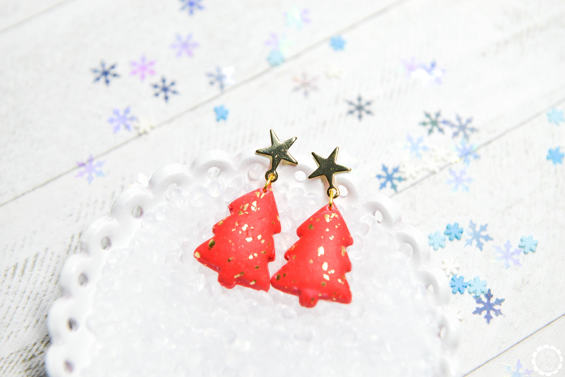 red tree earrings