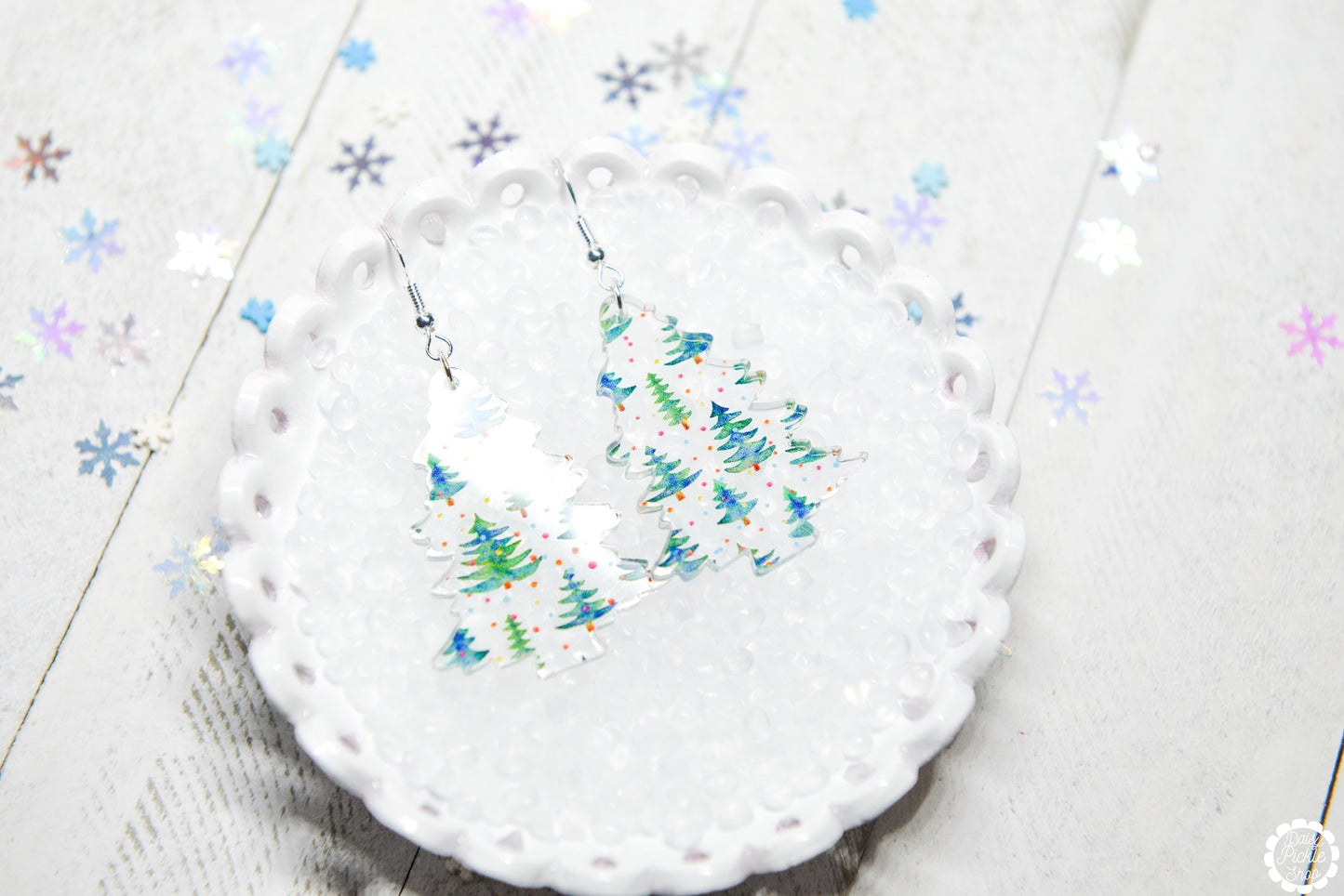 Clear sprinkle tree earrings