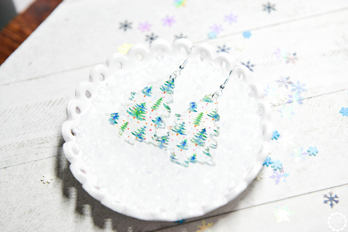 Clear sprinkle tree earrings