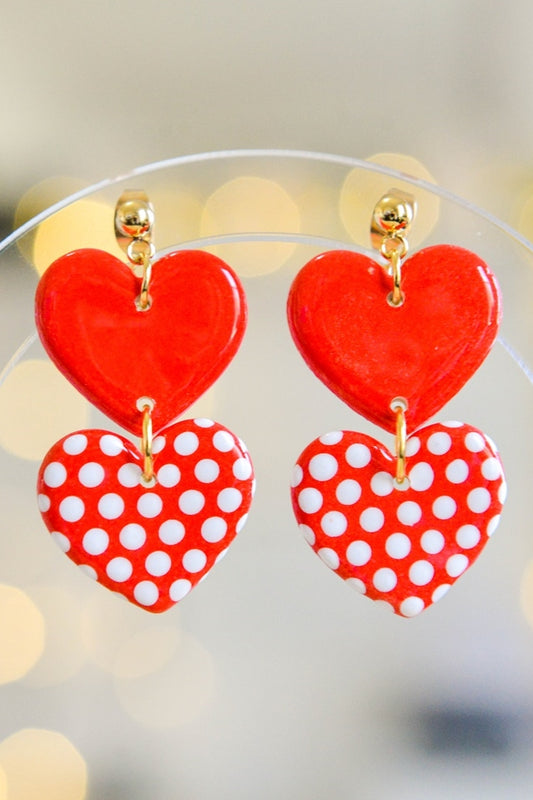 Red Polka Dot Heart Earrings