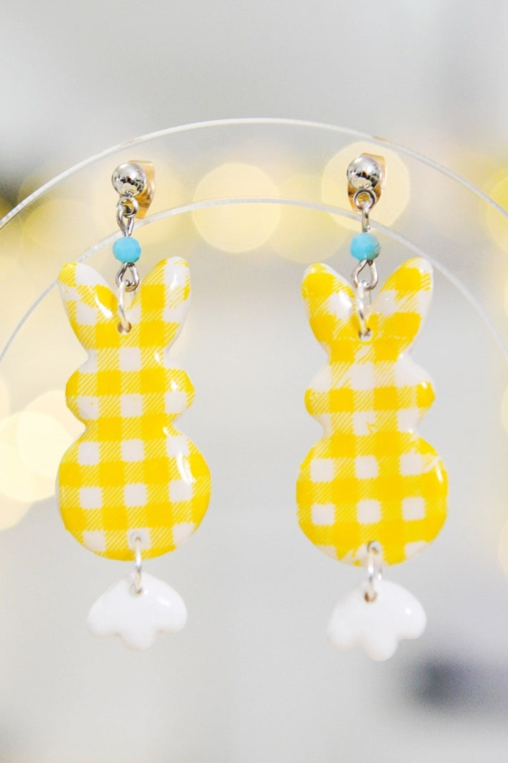 Yellow Gingham Bunny Earrings