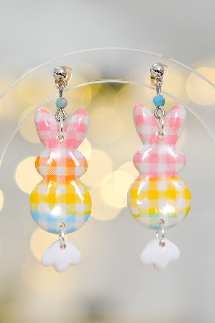 Colorful Gingham Bunny Earrings