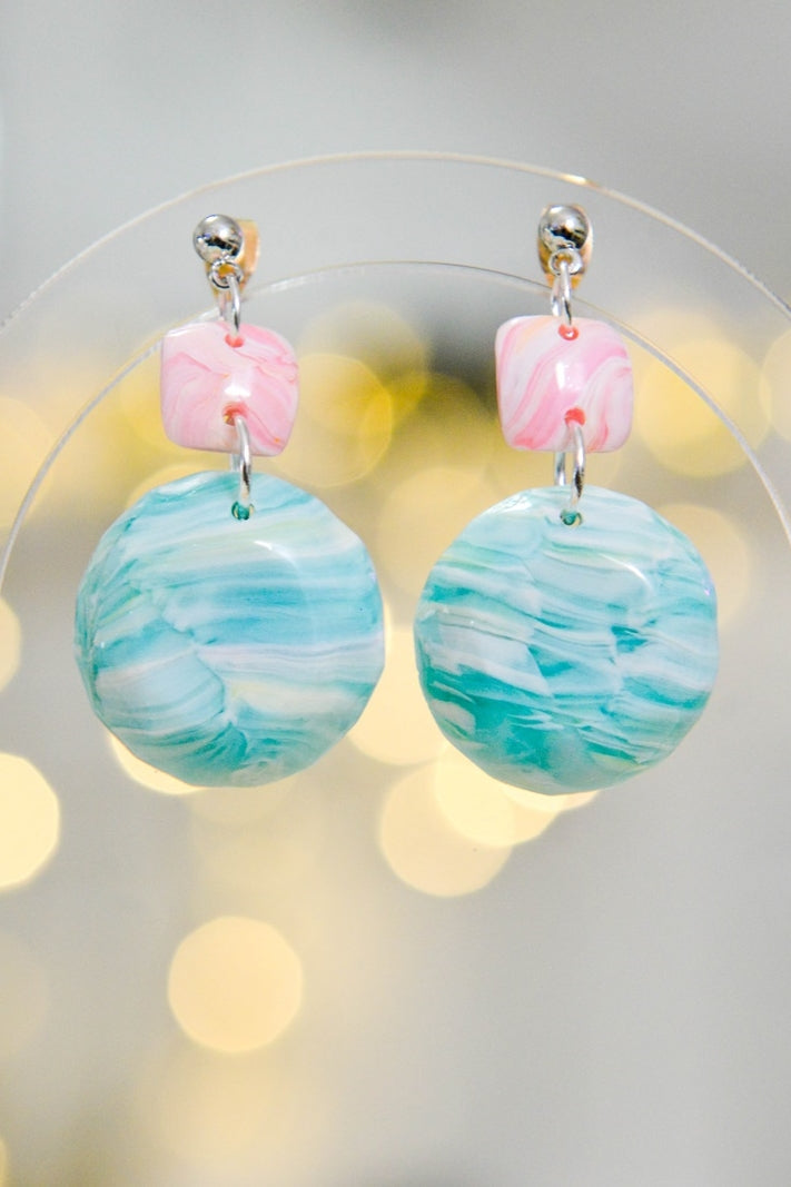 Pink and Turquoise Clay Stone Earrings