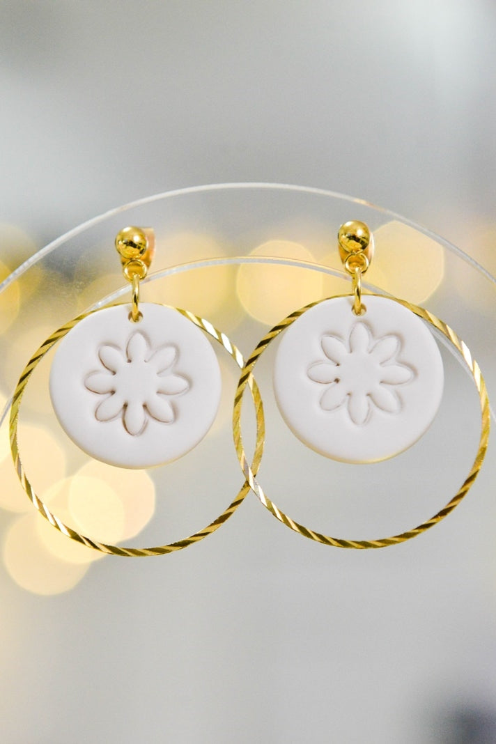 Golden Daisy Hoop Dangle Earrings