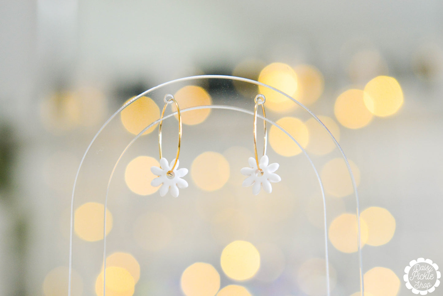 White Daisy Hoop Earrings  Media 1 of 5