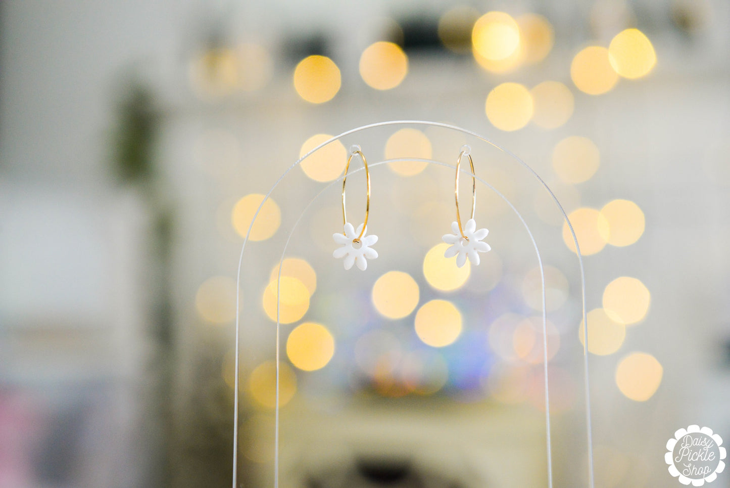 White Daisy Hoop Earrings  Media 5 of 5