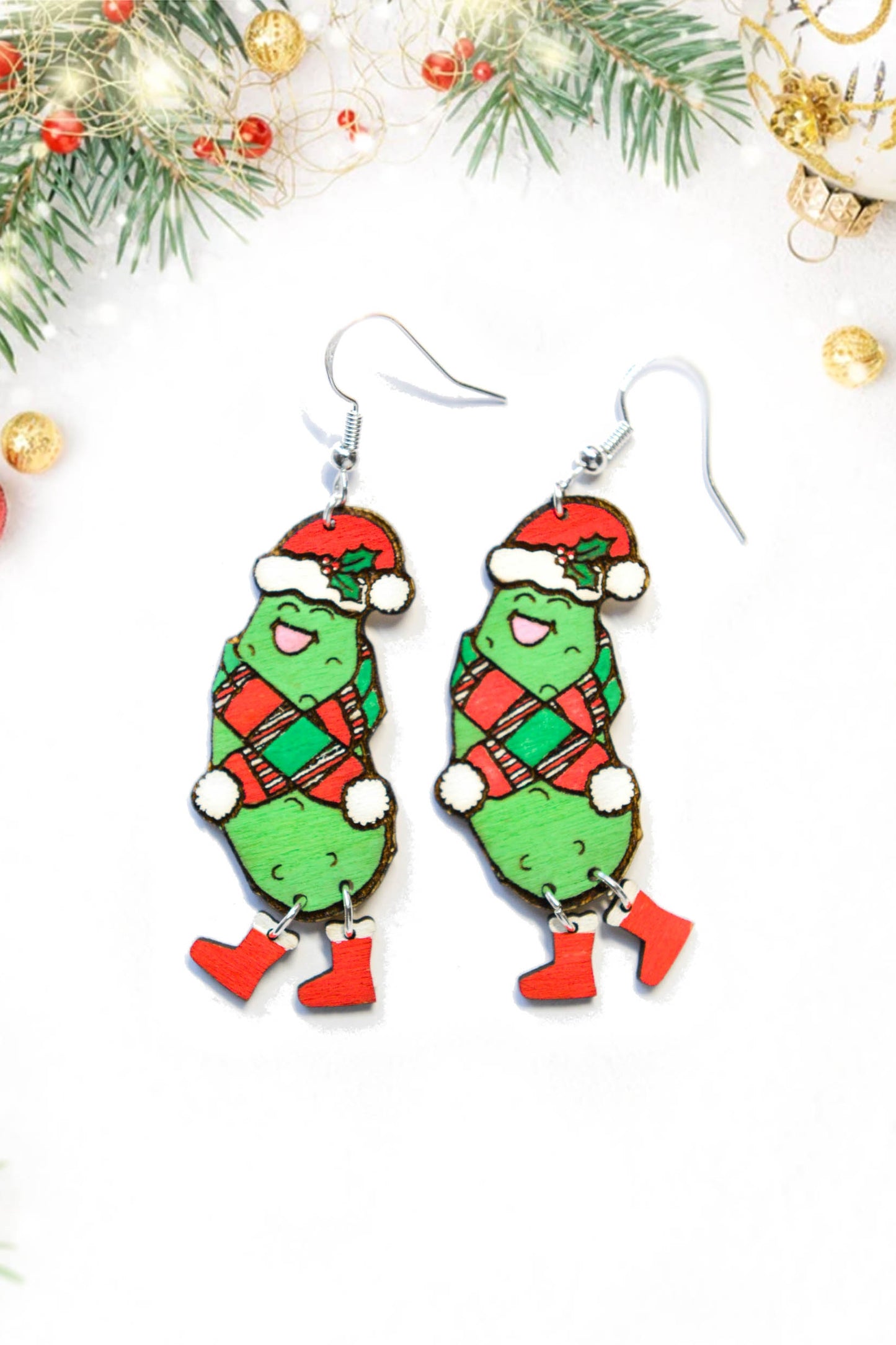 Merry Christmas Pickle Boot Earrings