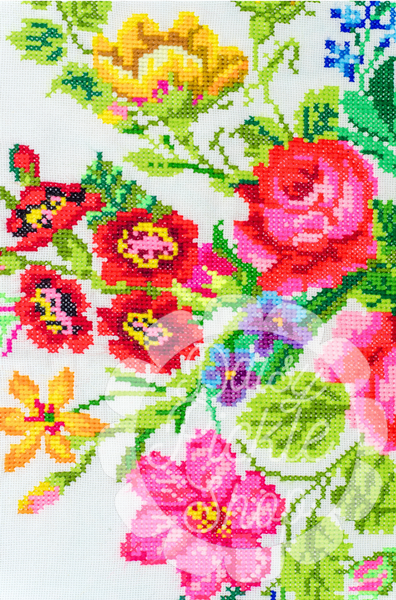 Colorful floral pattern with text on a white background
