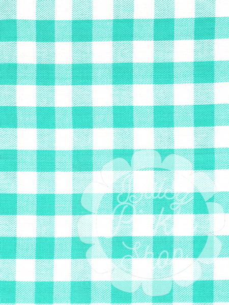 Teal and white checkered pattern with a decorative element on a blue background