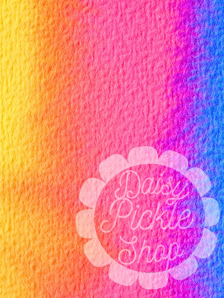Colorful gradient background with 'Daisy Pickle Shop' text