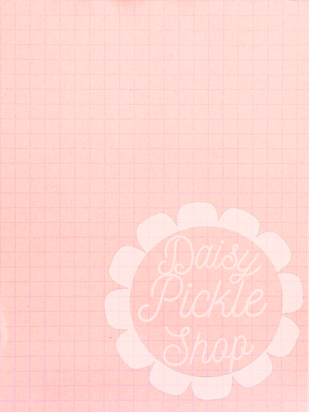 Pink textured background with 'Daisy Pickle Shop' logo