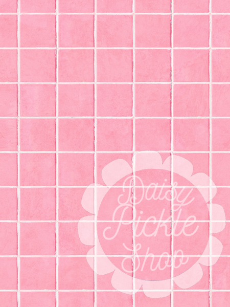 Pink grid pattern with a floral design and text on a pink background