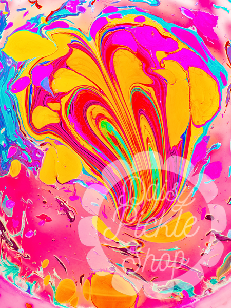 Colorful abstract design with 'Tickle Shop' text in the center