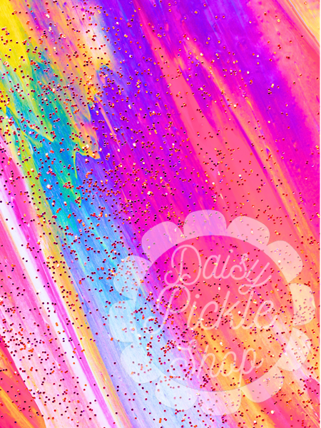 Colorful abstract design with 'Daisy Pickle' text on a pink background