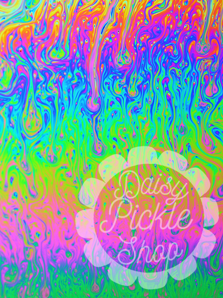Colorful abstract pattern with 'Daisy Pickle Shop' text in the center.