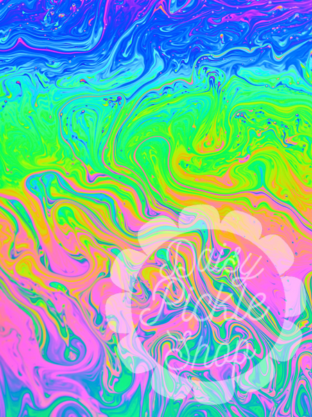Colorful abstract pattern with swirls of green, blue, pink, and purple.