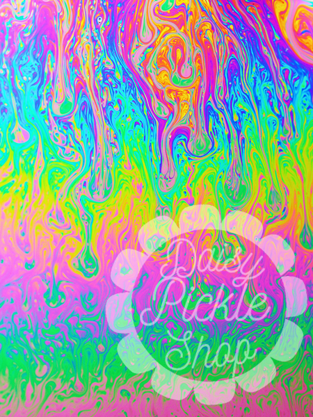 Colorful abstract pattern with 'Patty Pickle Shop' text in the center.