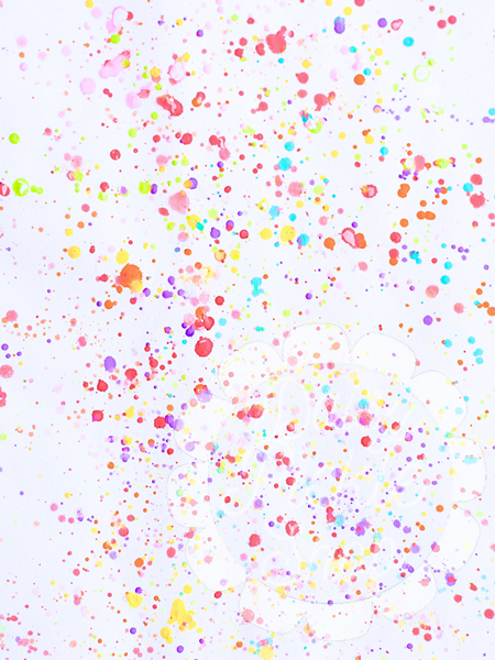 Colorful confetti pattern on a white background