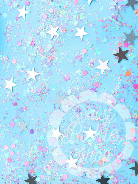 Colorful star and confetti pattern on a blue background