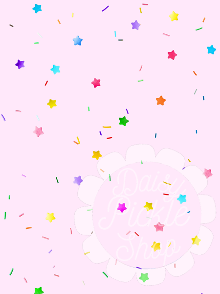 Colorful star-shaped sprinkles on a pink background
