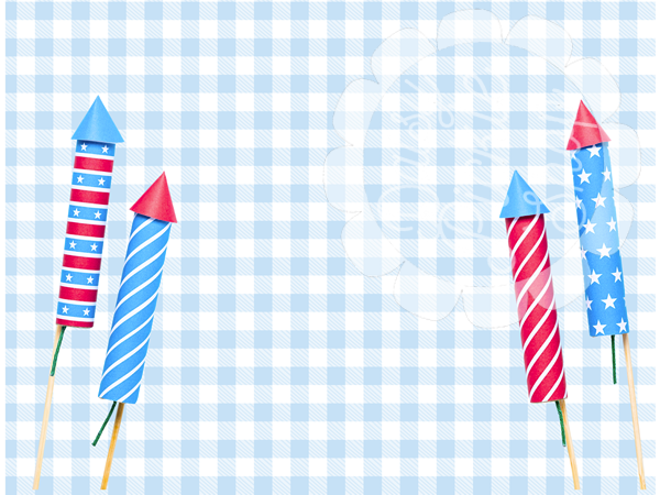 Colorful kite flags on a blue checkered background