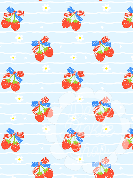 Pattern of cherries with bows on a light blue background