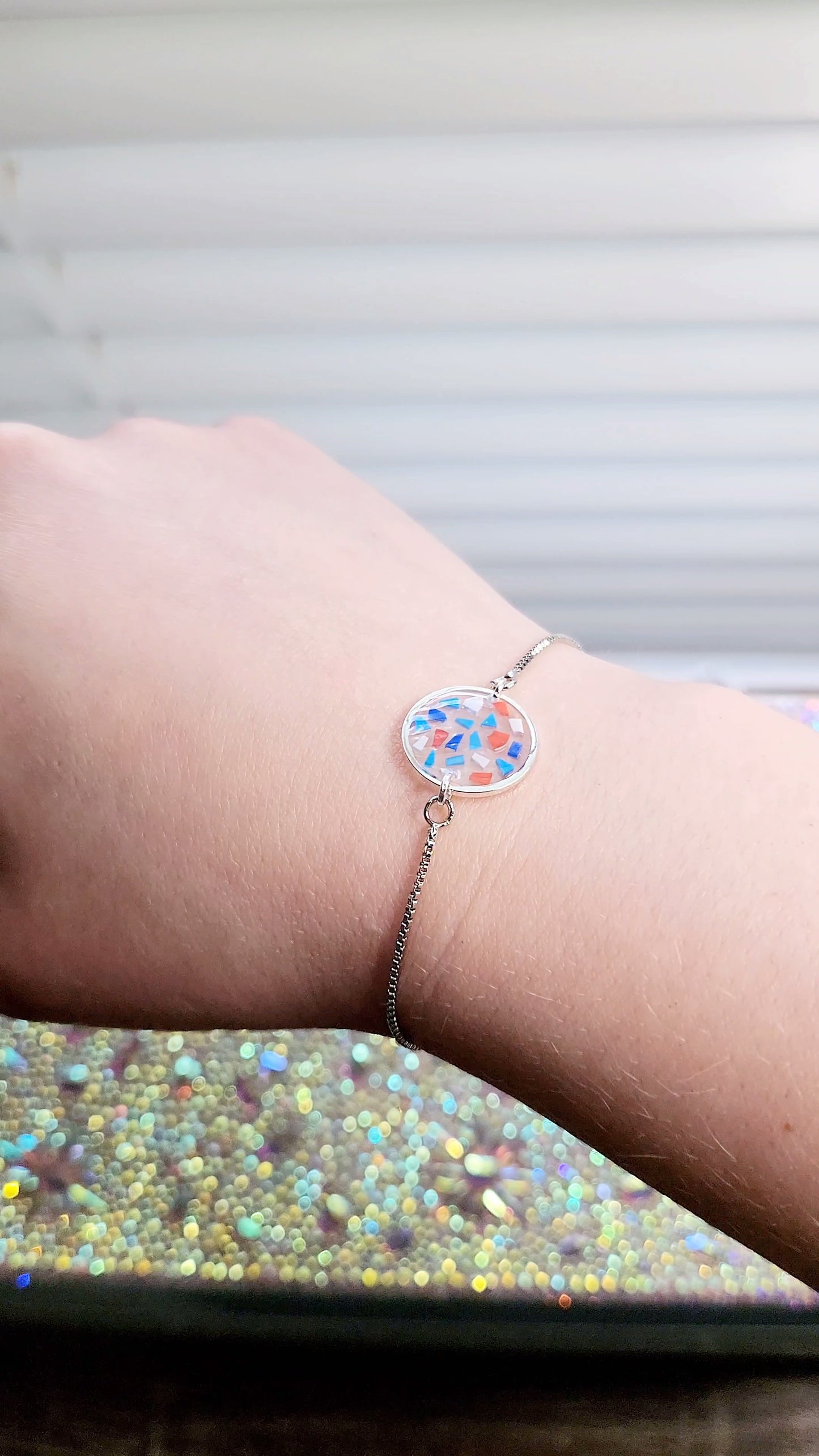 Red White and Blue Terrazzo Circle Bracelet  Media 3 of 6